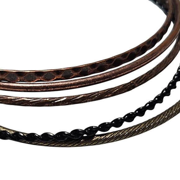 Retro Mixed Metal Thin Bangle Bracelets Textured 80s 90s Fashion Set Of 5 Women - Picture 2 of 6